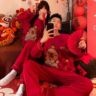 红色睡衣结婚新婚情侣套装女士家居服男款2025蛇年本命年新年战袍