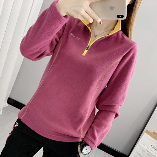 半拉链套头抓绒衣女立领秋冬季摇粒绒加厚保暖卫衣户外服装打底衫