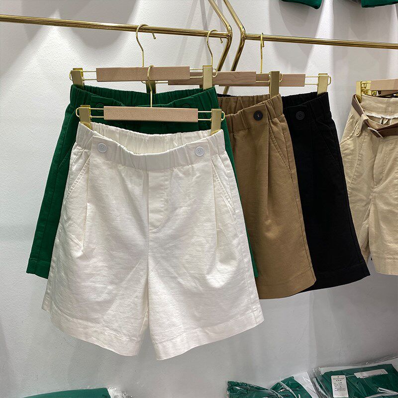 胖mm弹力松紧腰短裤女2025夏季外穿大码宽松a字五分阔腿休闲中裤