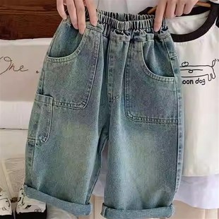 宝宝休闲洋气韩版 男女童老爹直筒裤 潮 宽松牛仔裤 儿童春秋复古工装