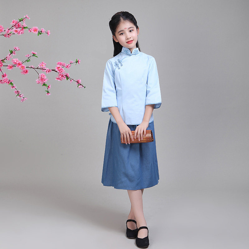 儿童民国风中小学女童大合唱演出服装朗诵运动会表演服五四青年装