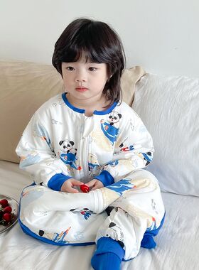 宝宝连体睡衣防着凉男孩春秋款男童2纯棉一岁婴儿连身衣3女童秋冬