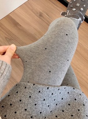 烟灰色打底裤女外穿秋冬加绒加厚深灰色波点连裤袜保暖白色打底袜