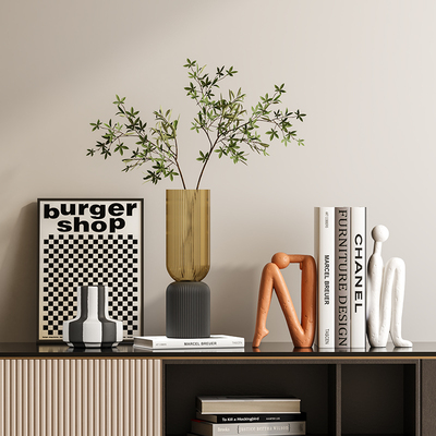 现代极简艺术高级感玄关柜软装摆件客厅悬空电视柜桌面绿植装饰品