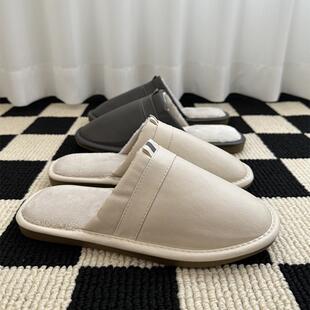 居家棉拖鞋女秋冬季简约情侣家用室内木地板防水保暖厚底皮拖鞋男