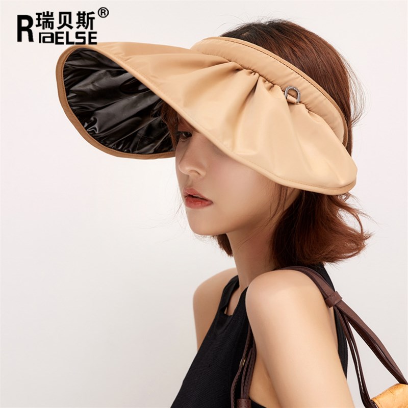 帽子女百搭黑胶遮脸太阳帽潮网红发箍帽帽檐可卷遮阳空顶帽子