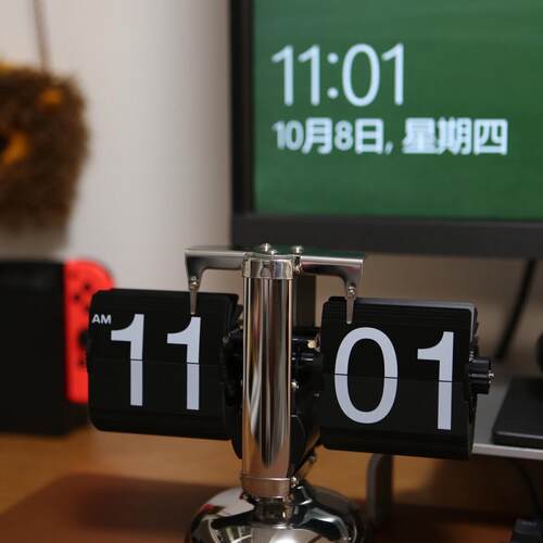 创意自动翻页钟表复古客厅摆件座钟现代简约机械时钟摆钟家装台钟