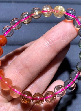 天然水晶多宝手串单圈手链男女发晶幽灵兔毛绿幽灵金发晶铜发饰品