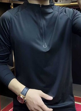 68096男士半拉链套头长袖小衫长袖立领休闲透气轻薄上衣百搭潮