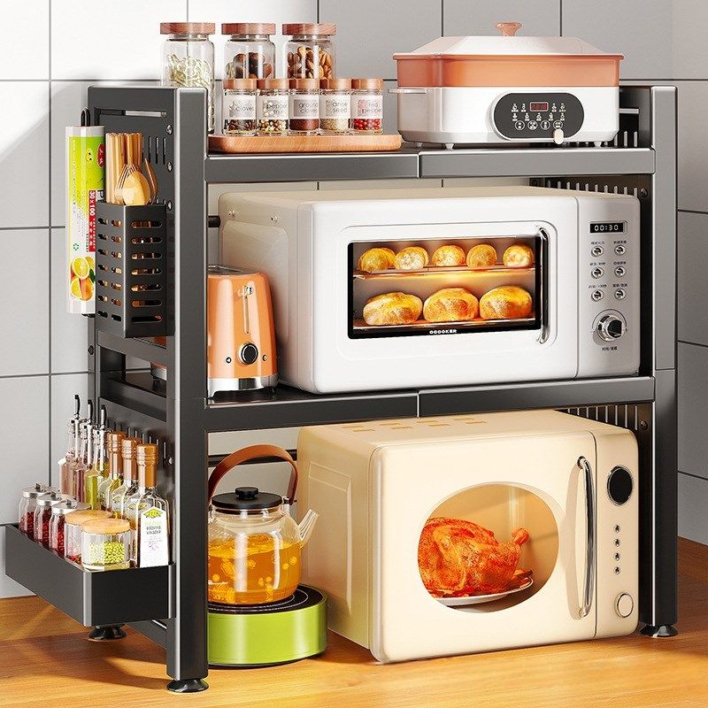 洞洞板厨房置物架可伸缩微波炉烤箱架家用多层台面调料锅盖器收纳,厨房/烹饪用具,微波炉置物架,淘宝优惠券,粉丝福利购,淘宝优惠卷