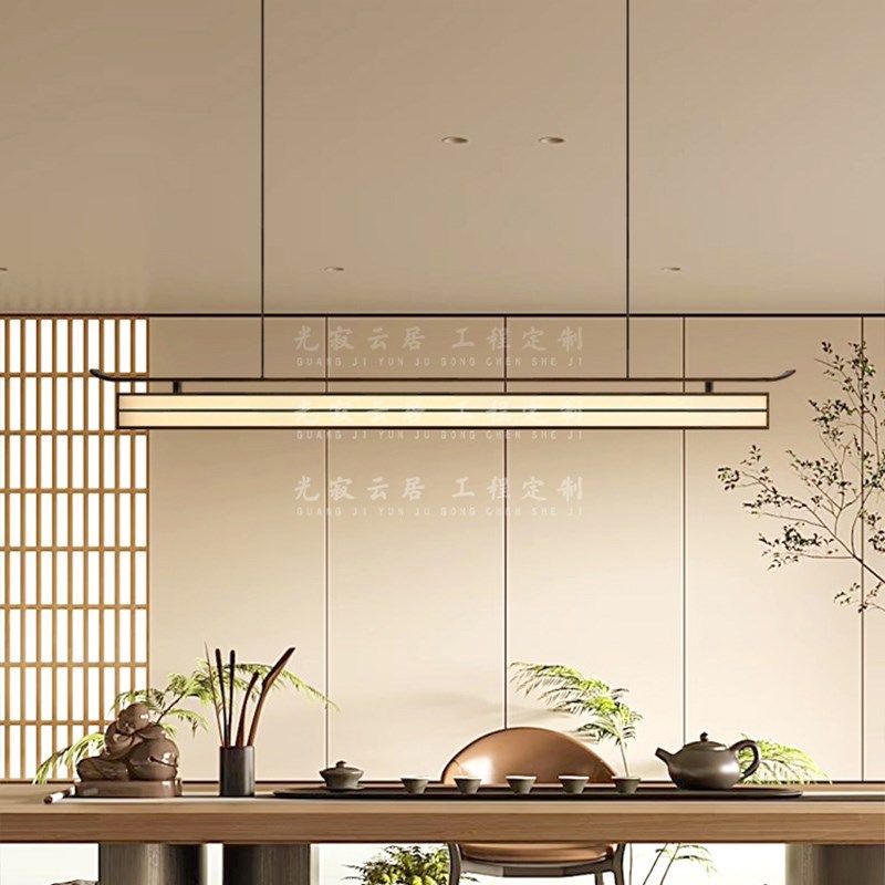 侘寂风茶室现代长条收银吧台书房茶桌创意中国风禅意餐厅布艺吊灯,家装灯饰光源,餐厅吊灯,淘宝优惠券,粉丝福利购,淘宝优惠卷