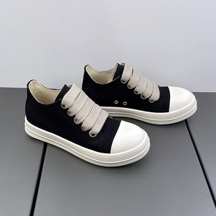 2023新款帆布鞋男ro粗鞋带低帮厚底增高黑色板鞋夏季百搭情侣鞋女