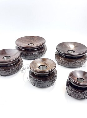 水晶球底座实木双层旋转高档球座灯座球形黑檀木祥云木质底座摆件