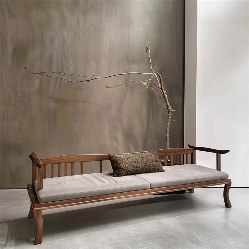 新中式禅意黑胡桃白蜡木罗汉床贵妃榻酒店民宿办公室家居沙发家具