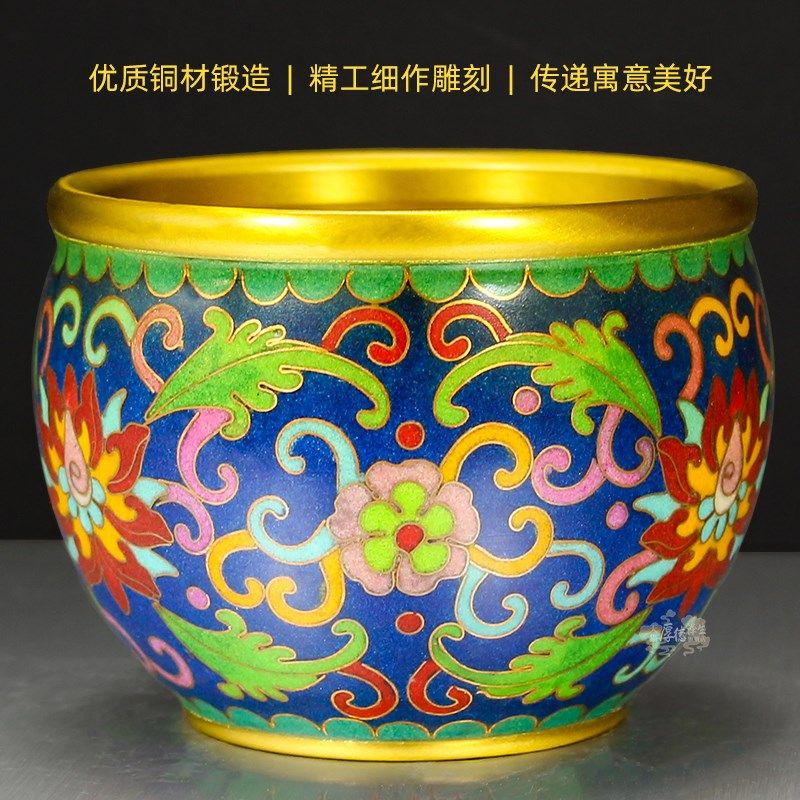 冰箱上的景泰蓝铜缸聚宝盆摆件进宝黄铜米缸大小号莲花水缸烟灰缸,家居饰品,装饰摆件,淘宝优惠券,粉丝福利购,淘宝优惠卷