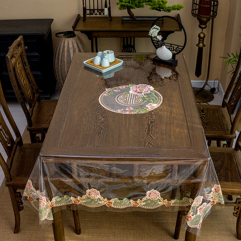 桌面软玻璃pvc刺绣桌布防水防油免洗方形茶几透明垫氛围感餐桌垫