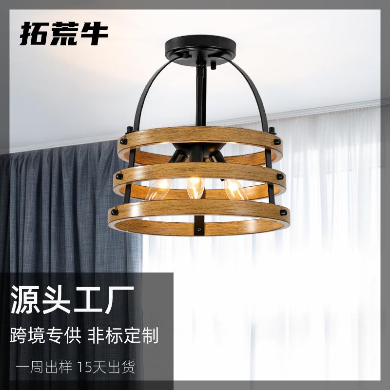 跨境铁艺复古吸顶灯美式创意简约乡村客厅工业风书房卧室灯具厂家
