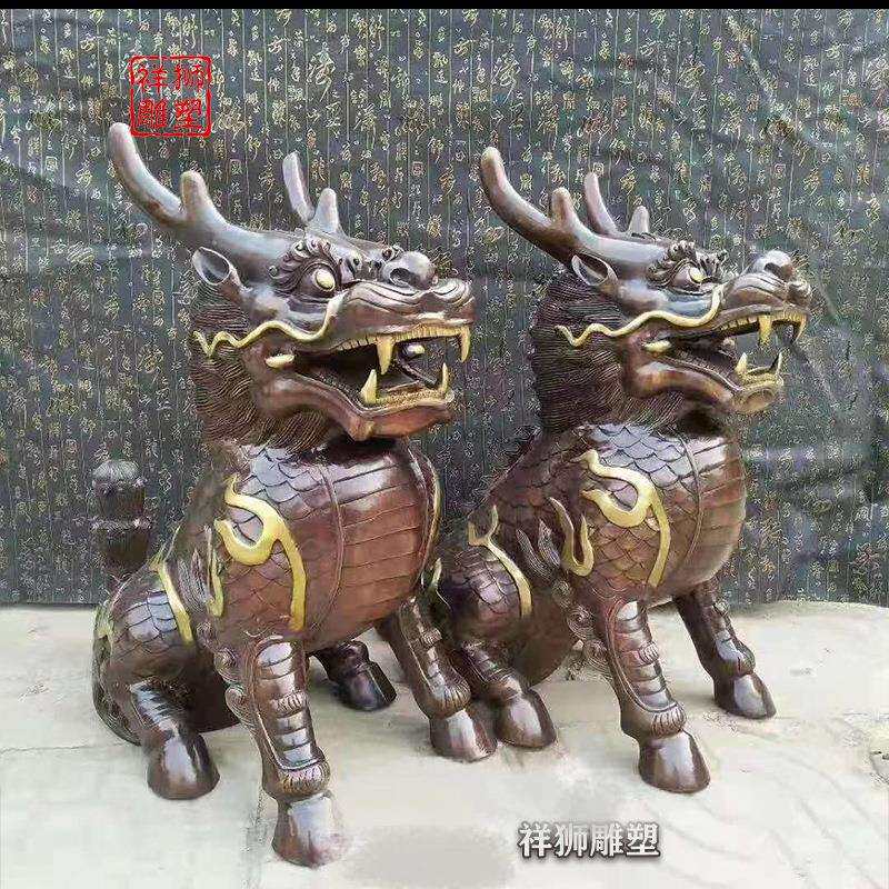 大型摆件风水铜麒麟雕塑酒店商场公司银行门口铸铜摆设麒麟一对
