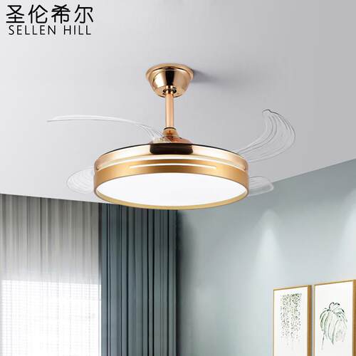 隐形吊扇灯风扇吊灯客厅餐厅卧室家用简约现代电扇灯具金色风扇灯
