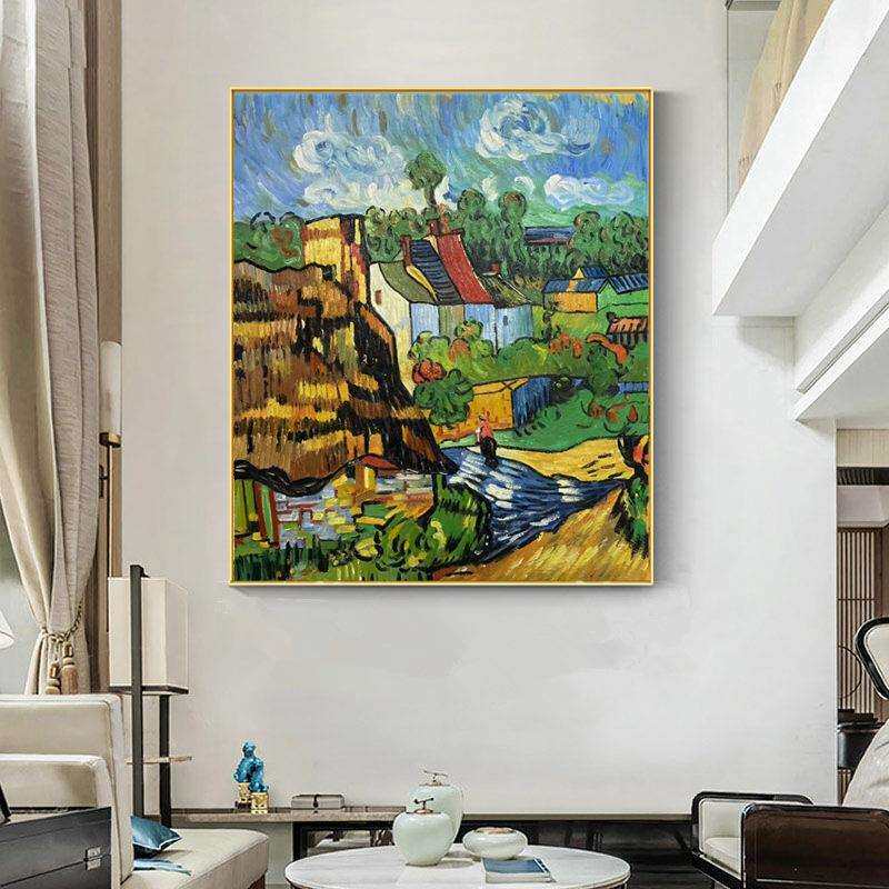 梵高丰收手绘油画世界名画向日葵玄关挂画欧式星空立体莫奈装饰画