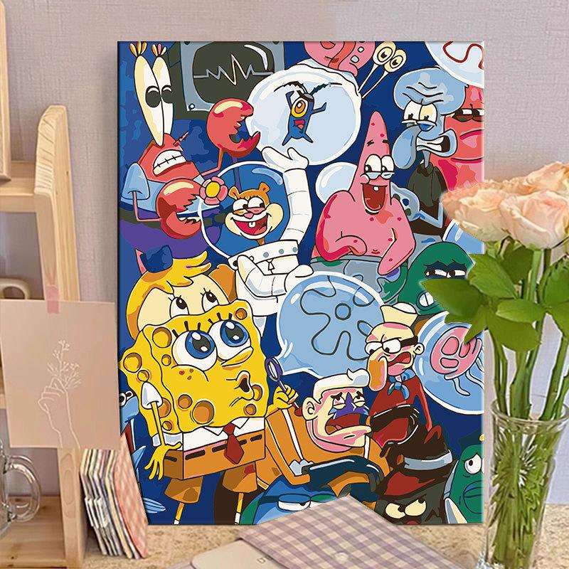 海绵宝宝充填手工油彩画涂色卡通解压家居装饰画