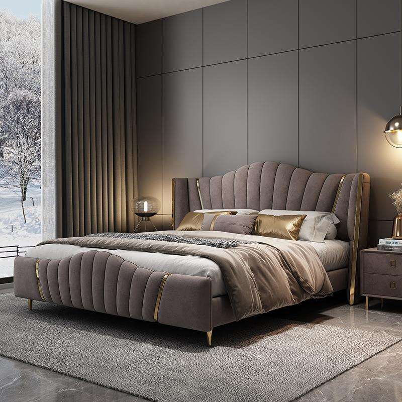 轻奢现代简约科技布双人床1.8米2.0主卧床意式新款布艺床储物床