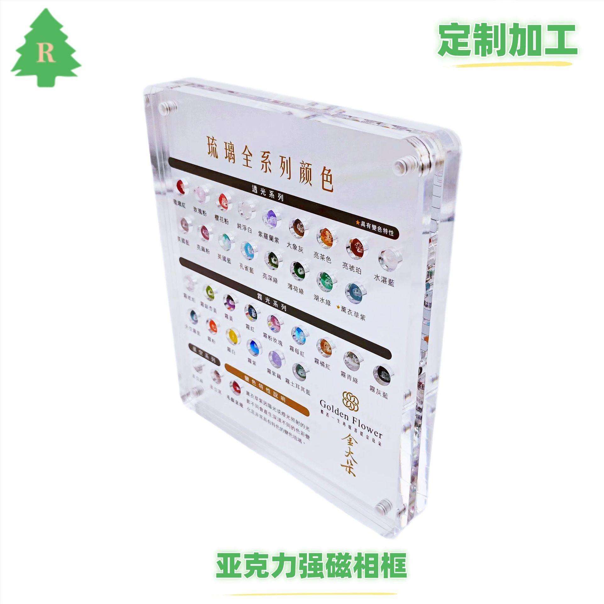 有机玻璃3块组合相框 透明亚克力强磁相框 中间雕孔强磁展示相框