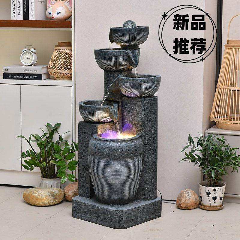简约陶罐树脂流水喷泉客厅办公室桌花园布置装饰景观落地摆件
