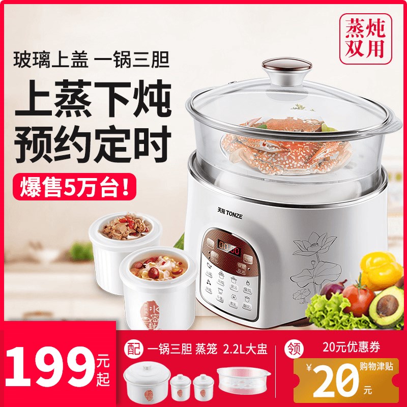 天际 隔水炖电炖锅 陶瓷煲汤煮粥锅 电G炖盅家用2-3人全自动多功