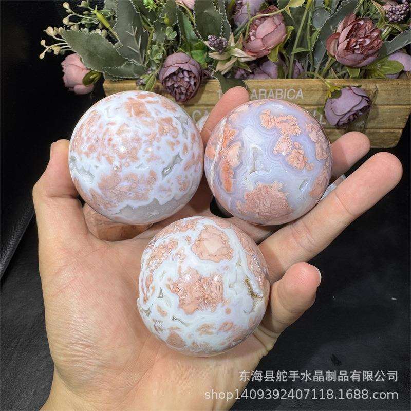 跨境热销天然水晶球花瓣玛瑙原石切割打磨玛瑙球形摆件家居工艺品