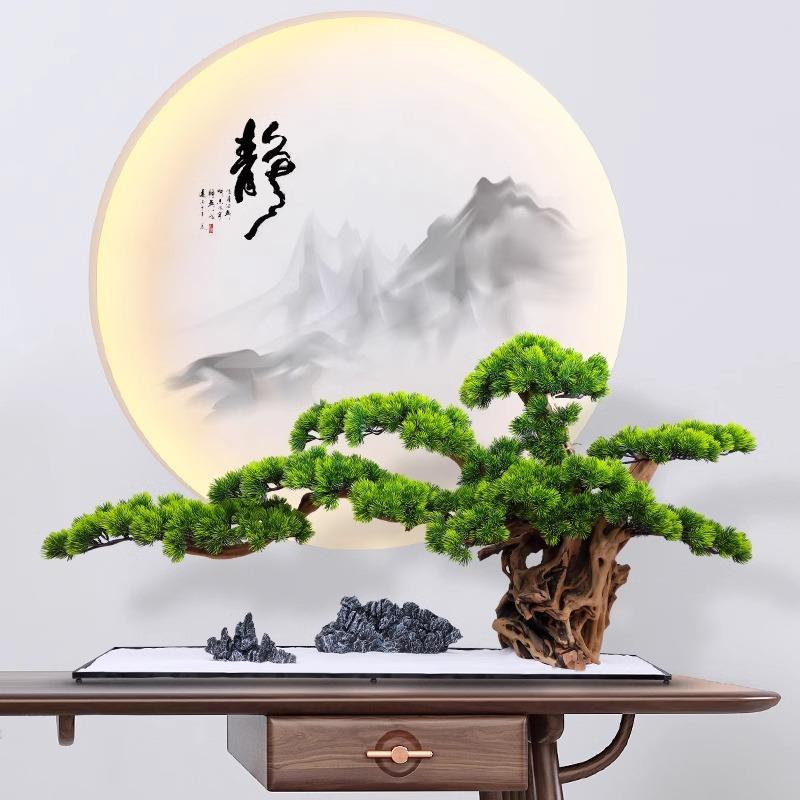 假树绿植大型仿真迎客松盆景酒店别墅装饰品摆件新中式玄关厅家居