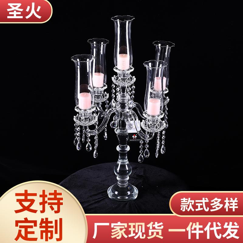 SH-056 欧式五头水晶烛台 客厅餐桌婚庆蜡烛台摆件