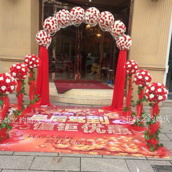 高端全花门结婚绢花拱门玫瑰百合幸福门开业庆典拱门新款大红花门