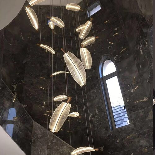 树叶羽毛亚克力棒吊灯后现代
