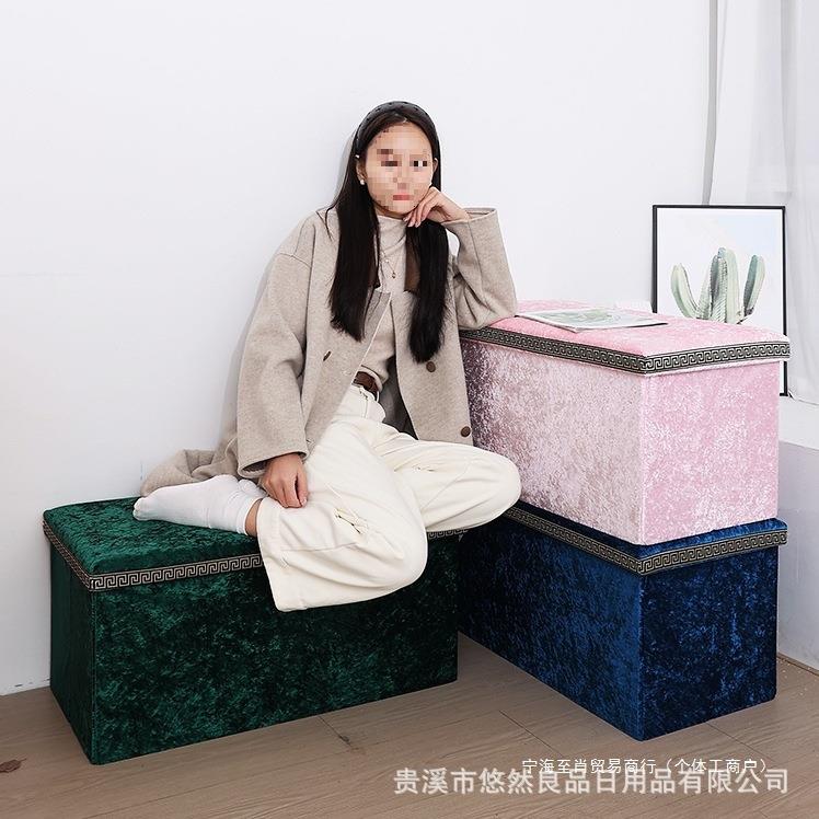 金钻跨境绒布绒花折叠收纳箱储物凳凳边沙发凳收纳大容量凳子客厅