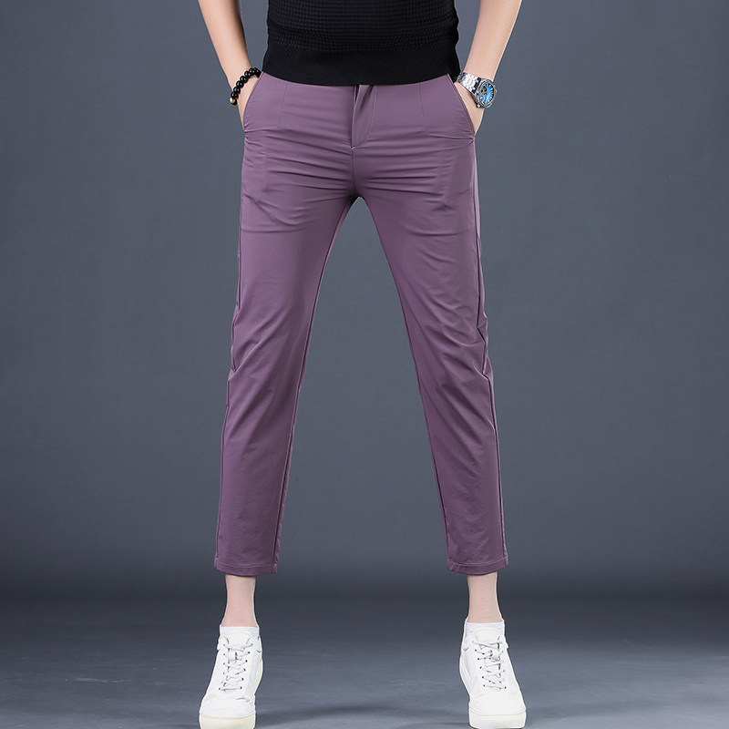 2024年新款男九分裤直筒西裤修身男士英伦免烫西装裤玫红休闲裤男,男装,西裤,淘宝优惠券,粉丝福利购,淘宝优惠卷