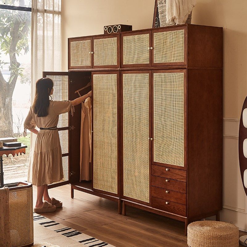 北欧复古实木衣柜民宿卧室藤编柜子储物柜白蜡木对开门大衣橱顶柜,住宅家具,自由组合衣柜,淘宝优惠券,粉丝福利购,淘宝优惠卷