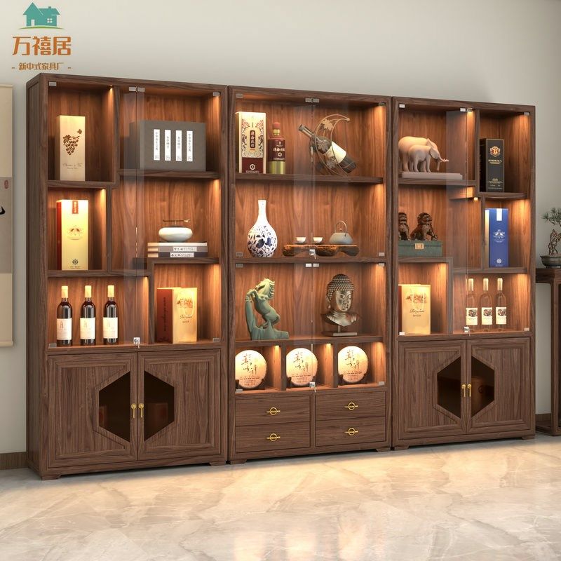 新中式玻璃柜博古架实木茶叶酒展示柜茶室书房收纳置物书柜背景柜,住宅家具,多宝格/博古架,淘宝优惠券,粉丝福利购,淘宝优惠卷