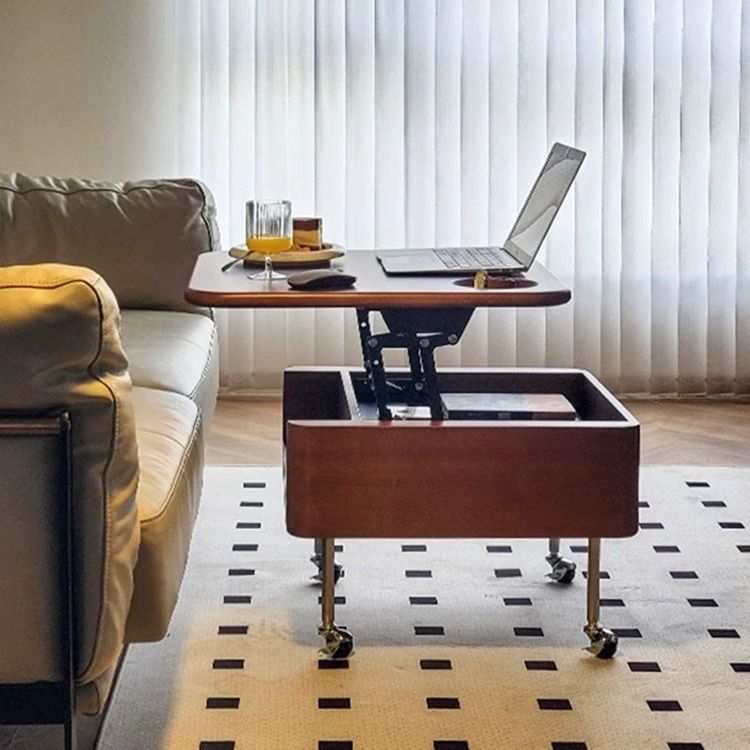 现代简约实木桌客厅小桌子中古风升降可移动小茶几家用小户型边几