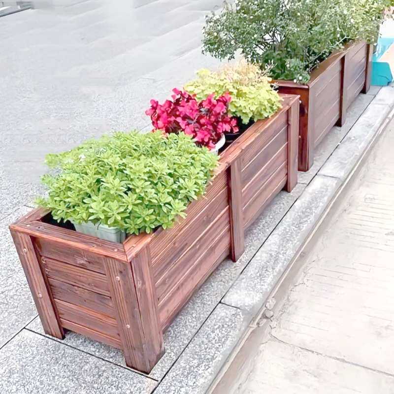 防腐木花箱 公园户外正方形种树箱 花园楼顶花槽户外庭院种植箱