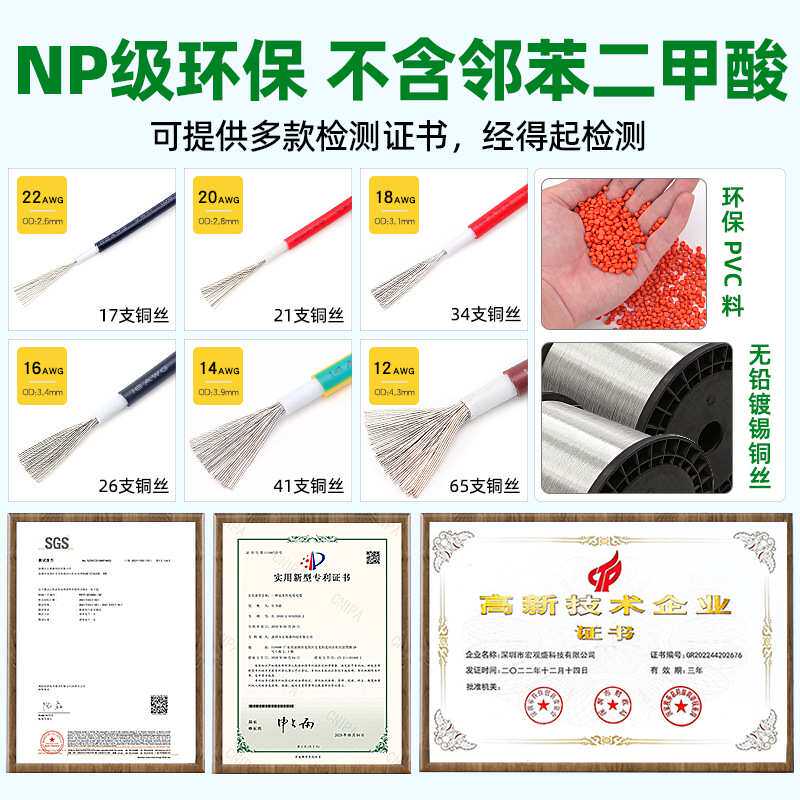 UL1672电子线26/24/22/20/18/16/14/12/10awg双层PVC绝缘电线