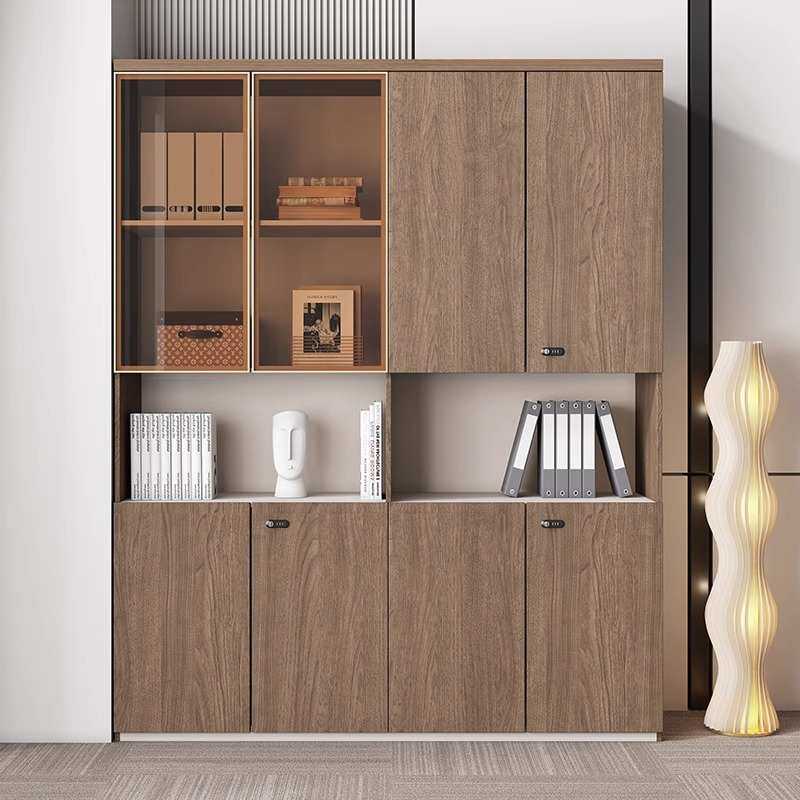 轻奢办公室文件柜资料柜档案公司书柜板式木质柜子组合老板背景柜