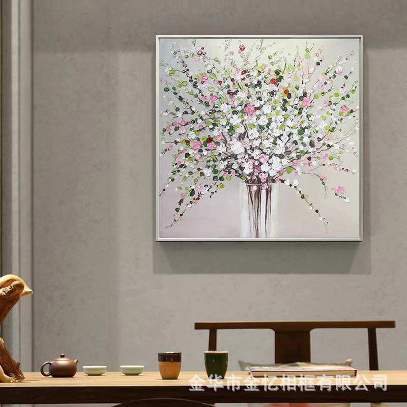 纯手绘粉红蓝色调餐厅花卉装饰画立体唯美式艺术油画女孩卧室挂画
