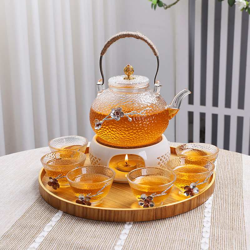 ?日式花草茶具套装带过滤养生花茶壶蜡烛加热煮茶炉餐厅水果泡茶