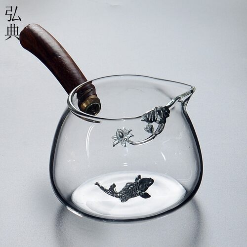 耐热玻璃公道杯侧把花梨木柄高硼硅分茶器个性公杯大容量功夫茶具