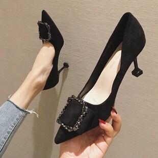 小码女鞋31 32 33码法式少女小高跟网红裸色细跟高跟鞋猫跟职业鞋