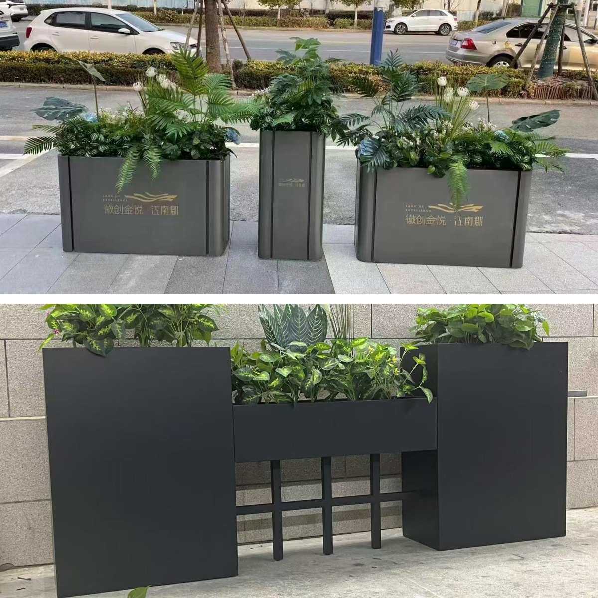 户外不锈钢花箱商业街移动花盆售楼部花坛长方形铁艺花槽花架种花