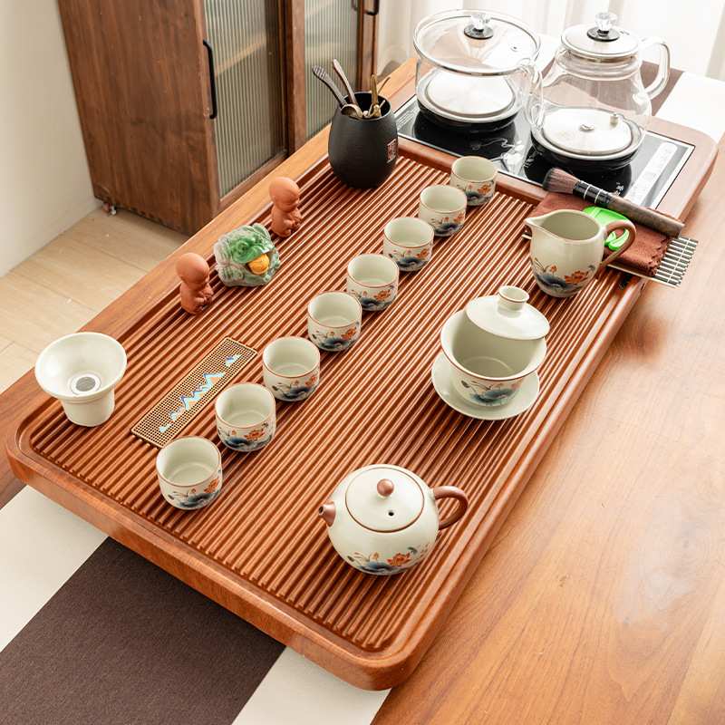 茶具套装家用功夫汝窑陶瓷一整套客厅自动竹木茶盘茶台玻璃烧水壶