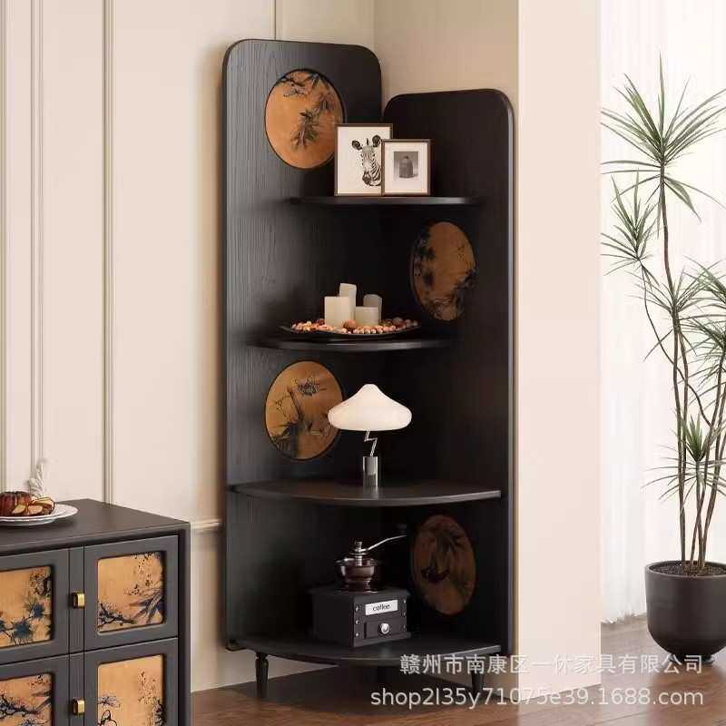 法式复古风客厅画屏实木香云纱三角柜转角置物架墙角柜卧室新中式