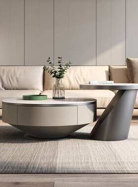 lw0现代简约岩板茶几圆形大小组合茶几家用客厅网红小户型家用高
